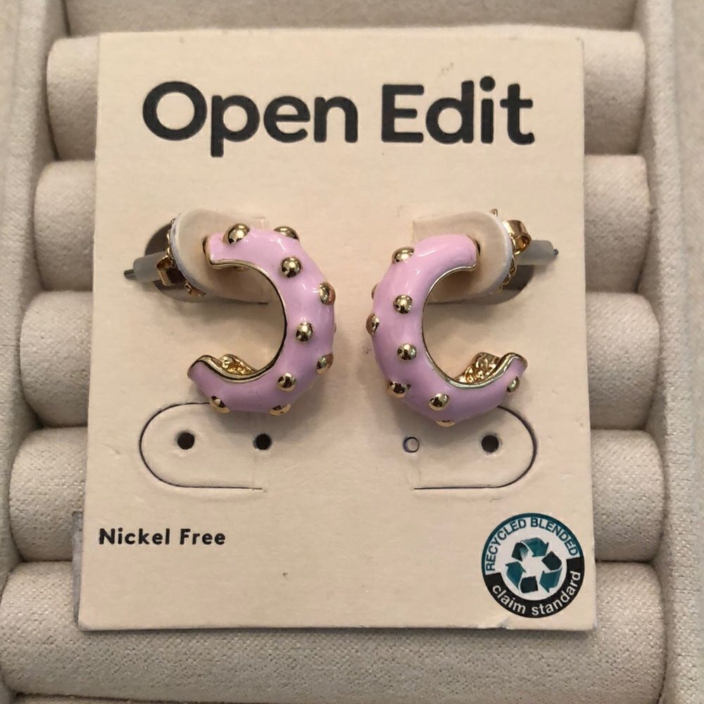 Open Edit | Pink Enamel and Gold Tone Hoops | 3/4” Diameter